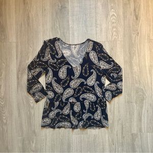 Loft Outlet Navy Paisley V-Neck Peplum Top (S)